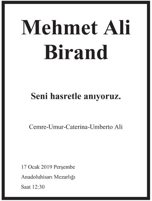 Mehmet Ali Birand Vefat İlanı