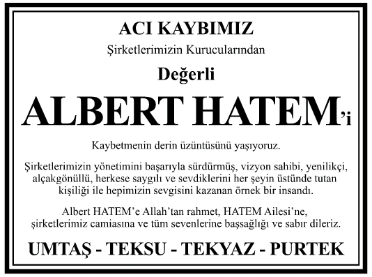 Albert Hatem Vefat İlanı