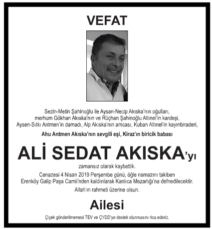 Ali Sedat Akıska Vefat İlanı