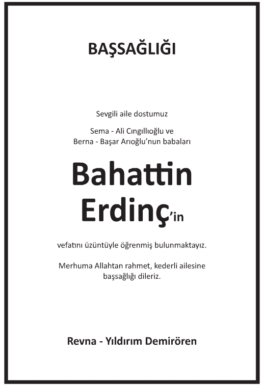 Bahattin Erdinç Başsağlığı İlanı