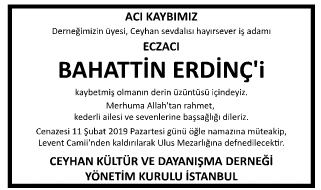 Bahattin Erdinç Vefat İlanı
