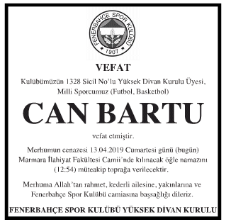 Can Bartu Vefat İlanı
