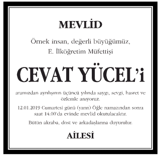 Cevat Yücel Vefat İlanı