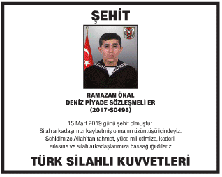 Deniz  Piyade Sözleşmeli Er Ramazan Onal  Vefat İlanı