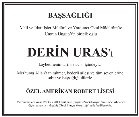 Derin Uras Başsağlığı İlanı