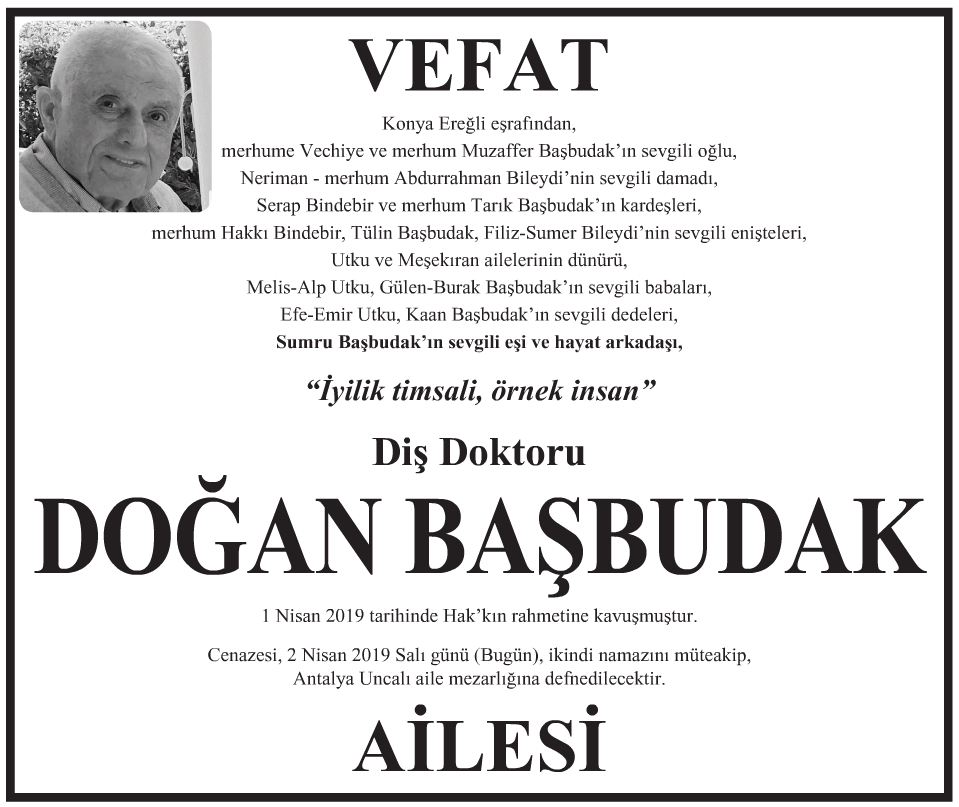 Doğan Başbudak Vefat İlanı