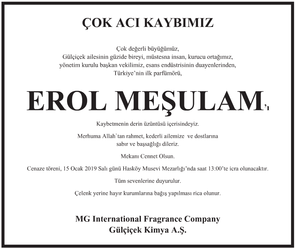 Erol Meşulam Vefat İlanı