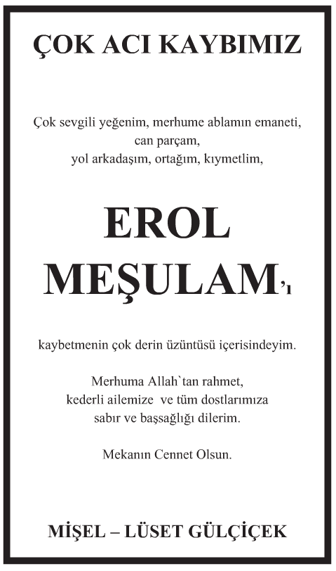 Erol Meşulam Vefat İlanı