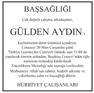 Gülden Aydın Vefat İlanı