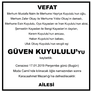 Güven Kuyululu Vefat İlanı