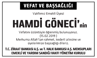 Hamdi Göneci Vefat İlanı