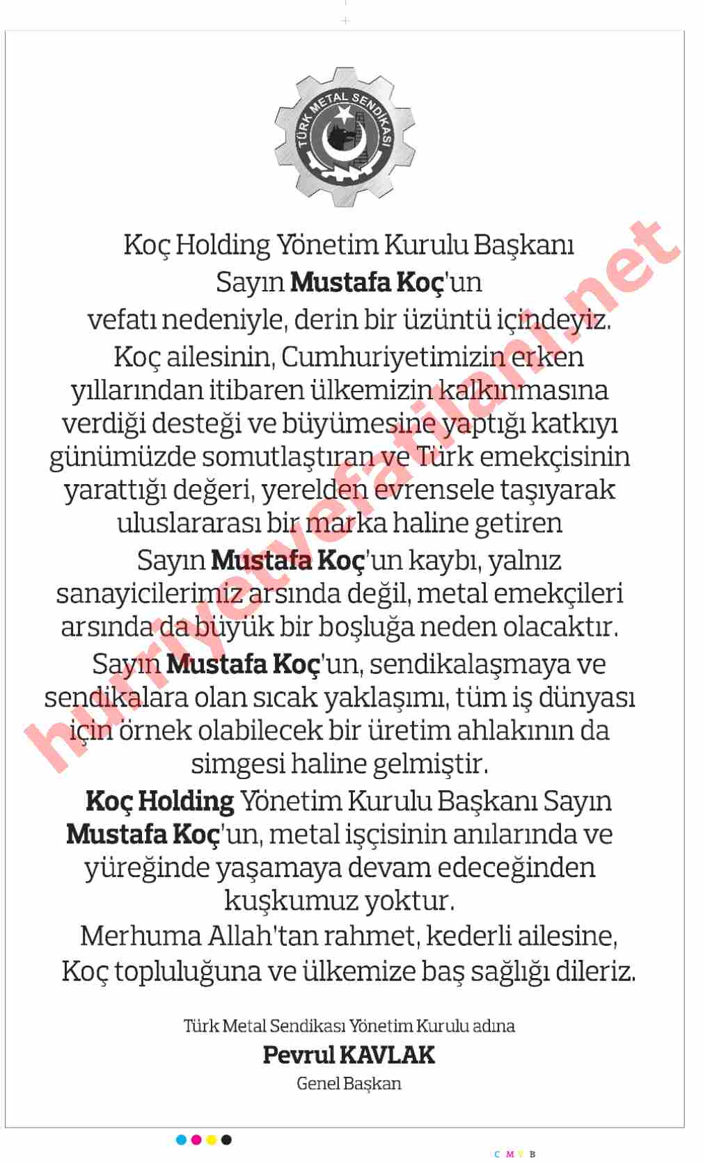 24 Ocak 2016 Hürriyet Gazetesinde Yayınlanmış Vefat İlanları Sayfası