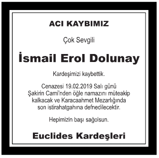 İsmail Erol Dolunay Vefat İlanı