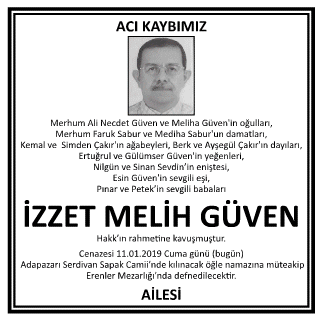 İzzet Melih Güven Vefat İlanı