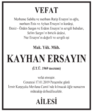 Kayhan Ersayın Vefat İlanı