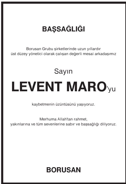 Levent Maro Vefat İlanı