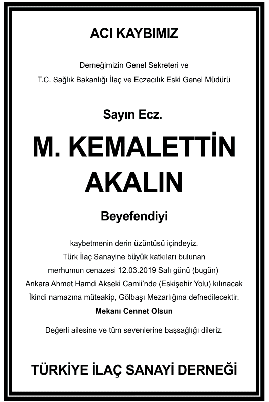 M. Kemalettin Akalın Vefat İlanı