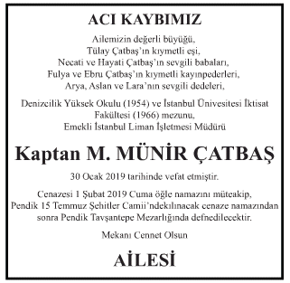 M. Münir Çatbaş Vefat İlanı