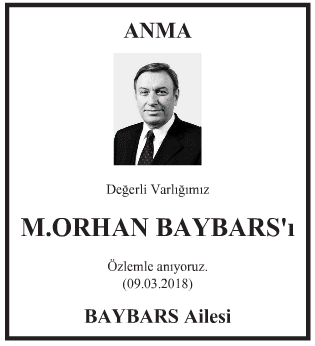  M. Orhan Baybars Anma İlanı