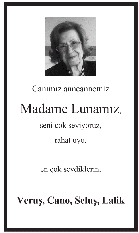 Madame Luna Vefat İlanı