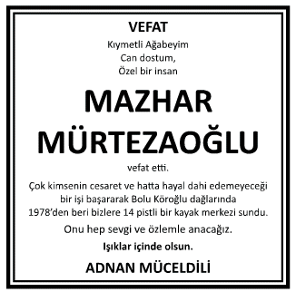 Mazhar Mürtezaoğlu Vefat İlanı