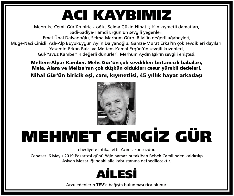 Mehmet Cengiz Gür Vefat İlanı