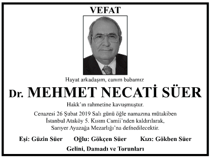 Mehmet Necati Süer Vefat İlanı