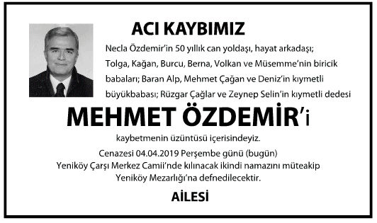 Mehmet Özdemir Vefat İlanı