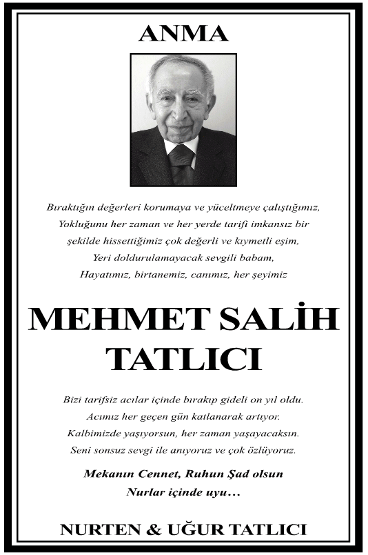 Mehmet Salih Tatlıcı Anma İlanı