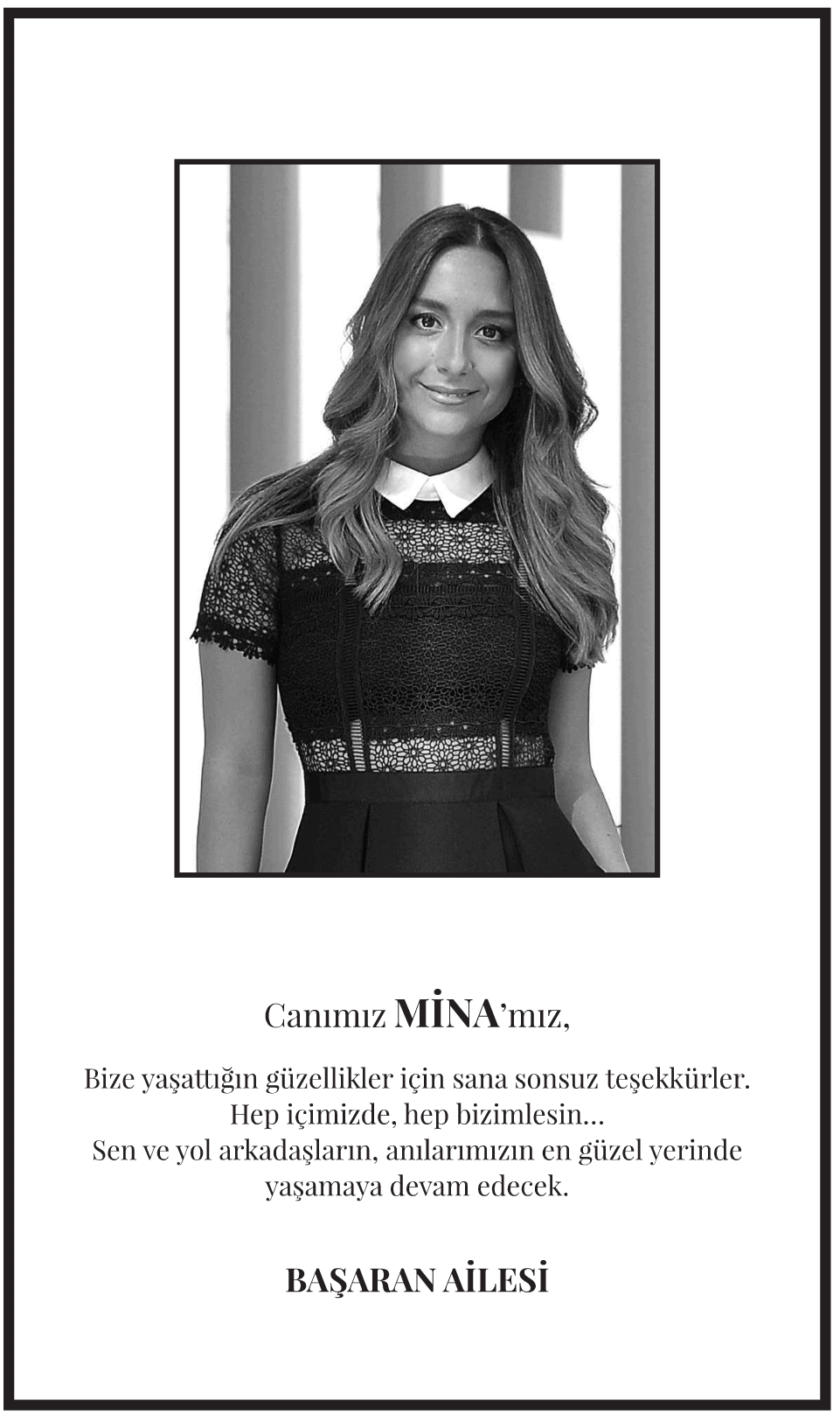 Mina Vefat İlanı