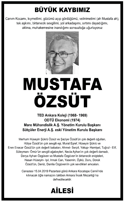 Mustafa Özsüt Vefat İlanı