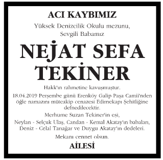 Nejat Sefa Tekiner Vefat İlanı