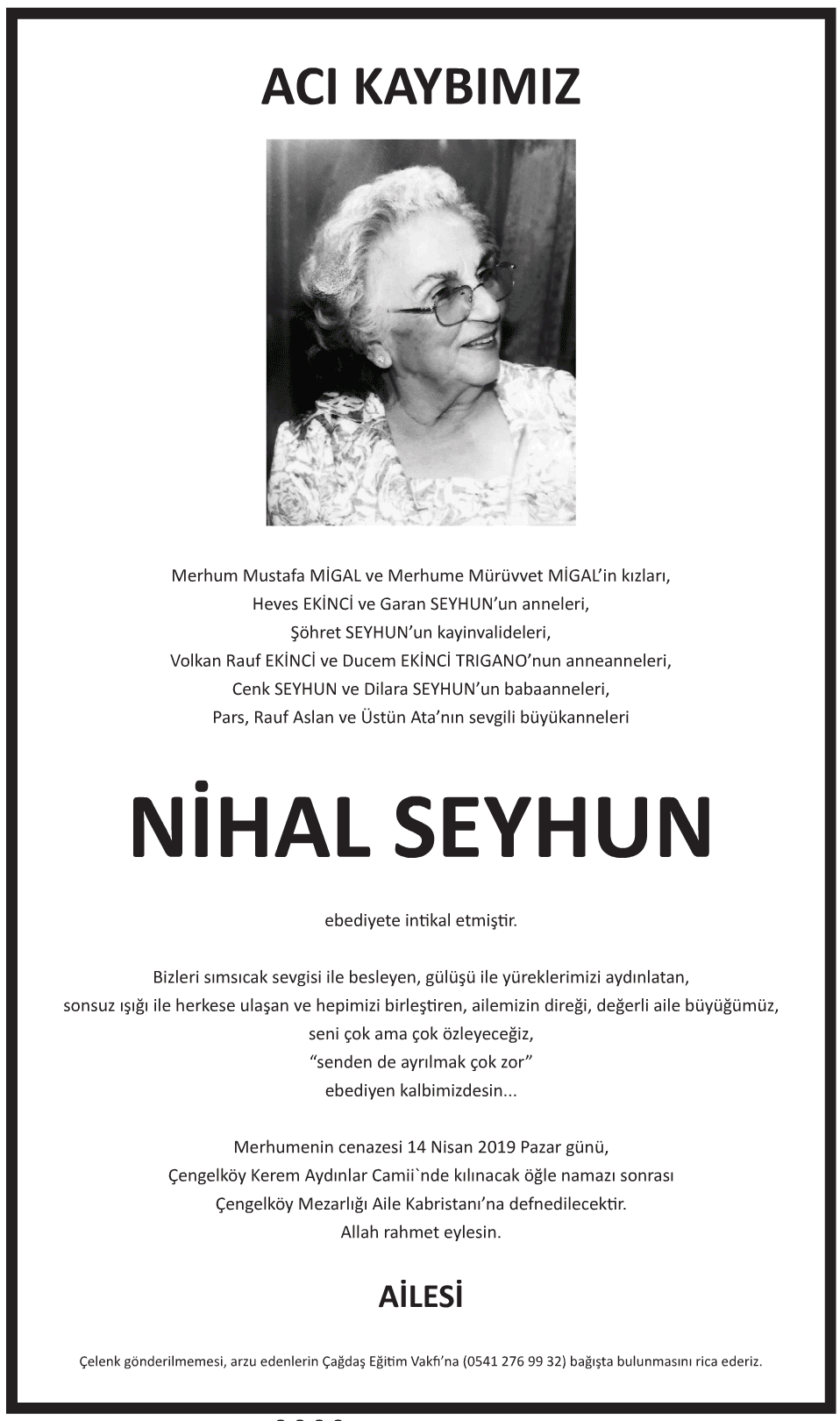 Nihal Seyhun Vefat İlanı