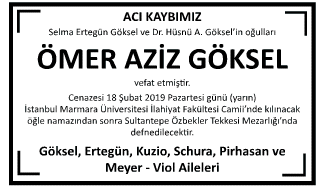 Ömer Aziz Göksel Vefat İlanı