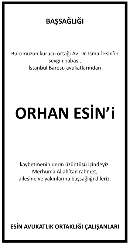  Orhan Esin Başsağlığı İlanı