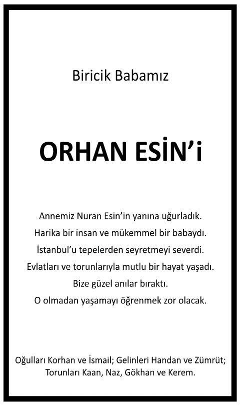 Orhan Esin Vefat İlanı