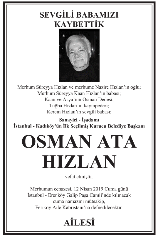 Osman Ata Hızlan Vefat İlanı