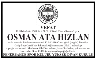 Osman Ata Hızlan Vefat İlanı