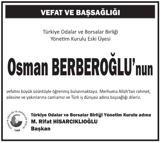 Osman Berberoğlu Başsağlığı İlanı