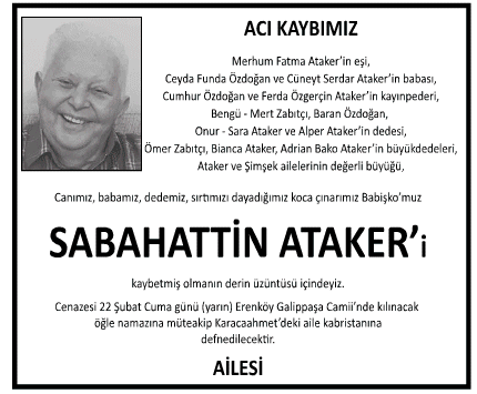 Sabahattin Ataker Vefat İlanı