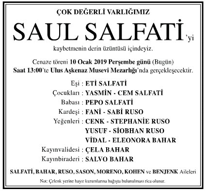 Saul Salfati Vefat İlanı
