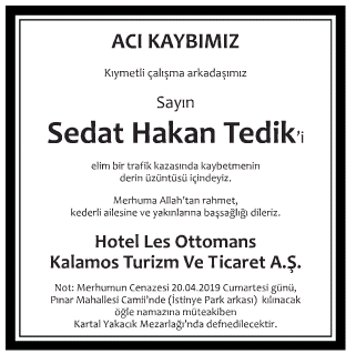 Sedat Hakan Tedik Vefat İlanı