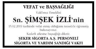 Şimşek İzli Başsağlığı İlanı