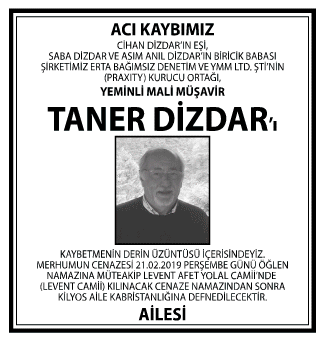 Taner Dizdar Vefat İlanı