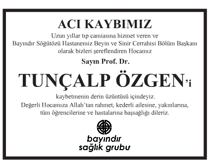 Tunçalp Özgen Vefat İlanı