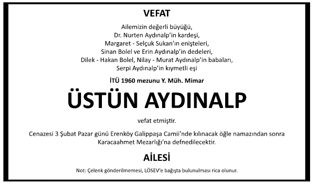 Üstün Aydınalp Vefat İlanı