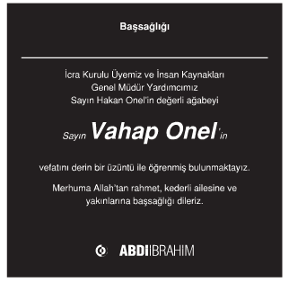 Vahap Onel Vefat İlanı