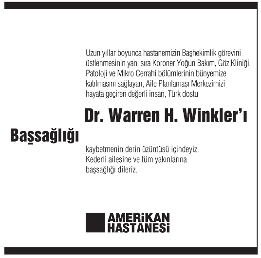 Warren H. Winkler Başsağlığı İlanı