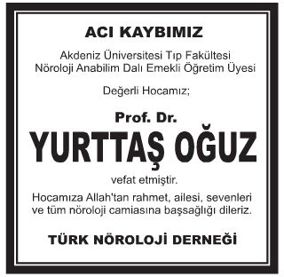Yurttaş Oğuz Vefat İlanı