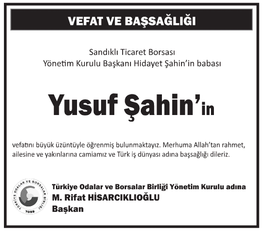 Yusuf Şahin Başsağlığı İlanı